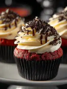 A platter of beautifully decorated Goth Cupcakes with dark colors and ornate designs.