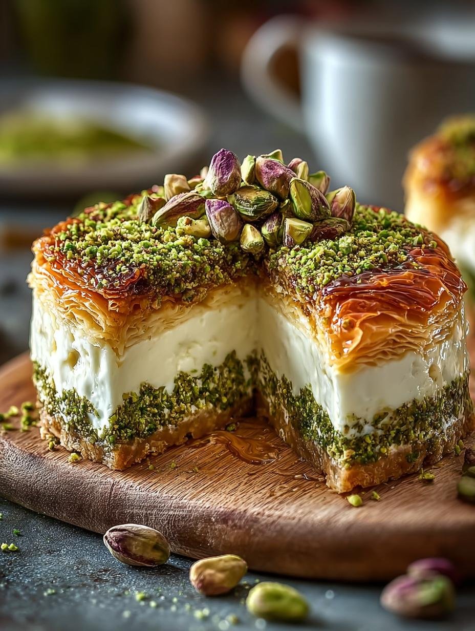 Indulge in Baklava Pistachio Cheesecake Delight - Baklava Pistachio Cheesecake - main visual representation