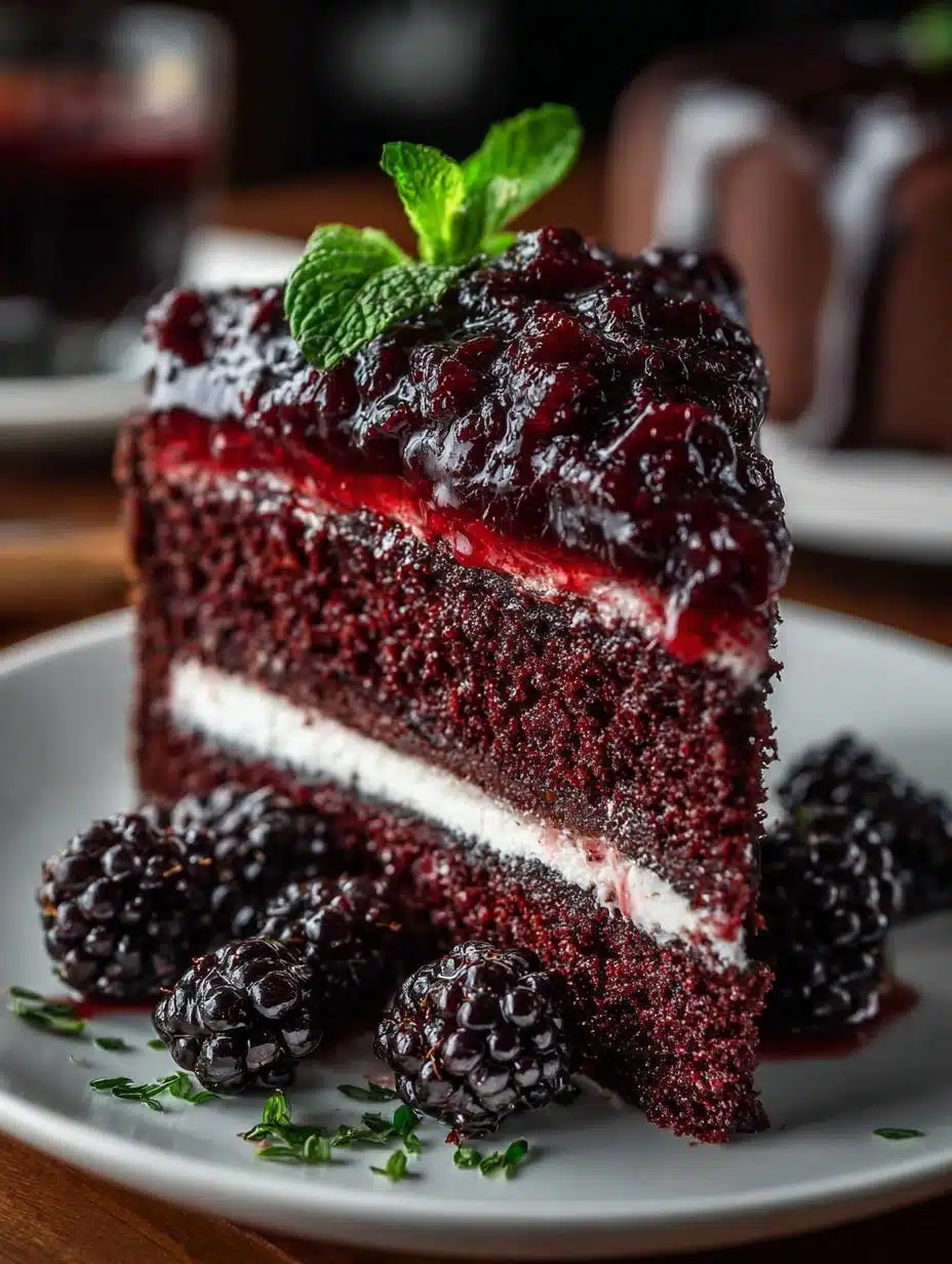 Black Velvet Cake with Blackberry Compote Delight - Black Velvet Cake with - main visual representation