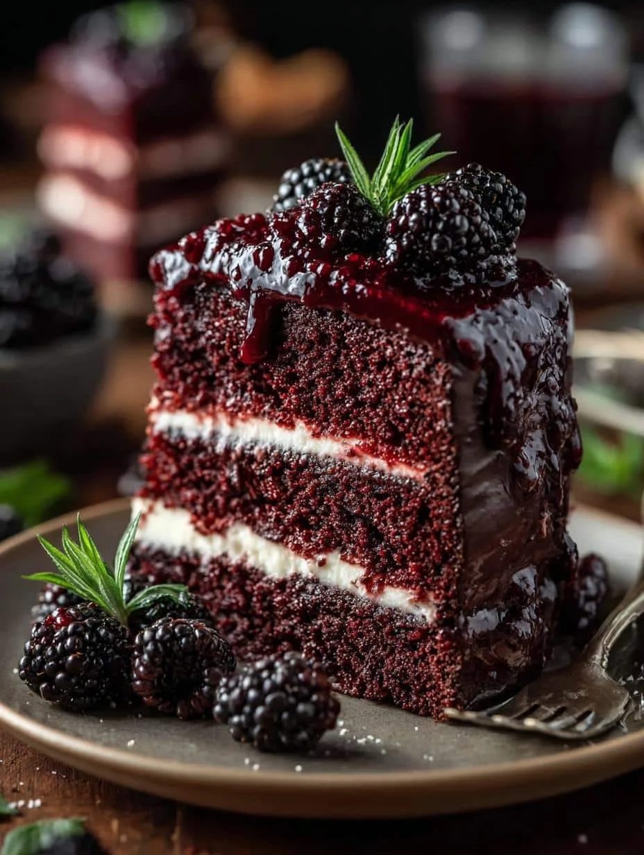 Black Velvet Cake with Blackberry Compote Delight - Black Velvet Cake with - additional detail