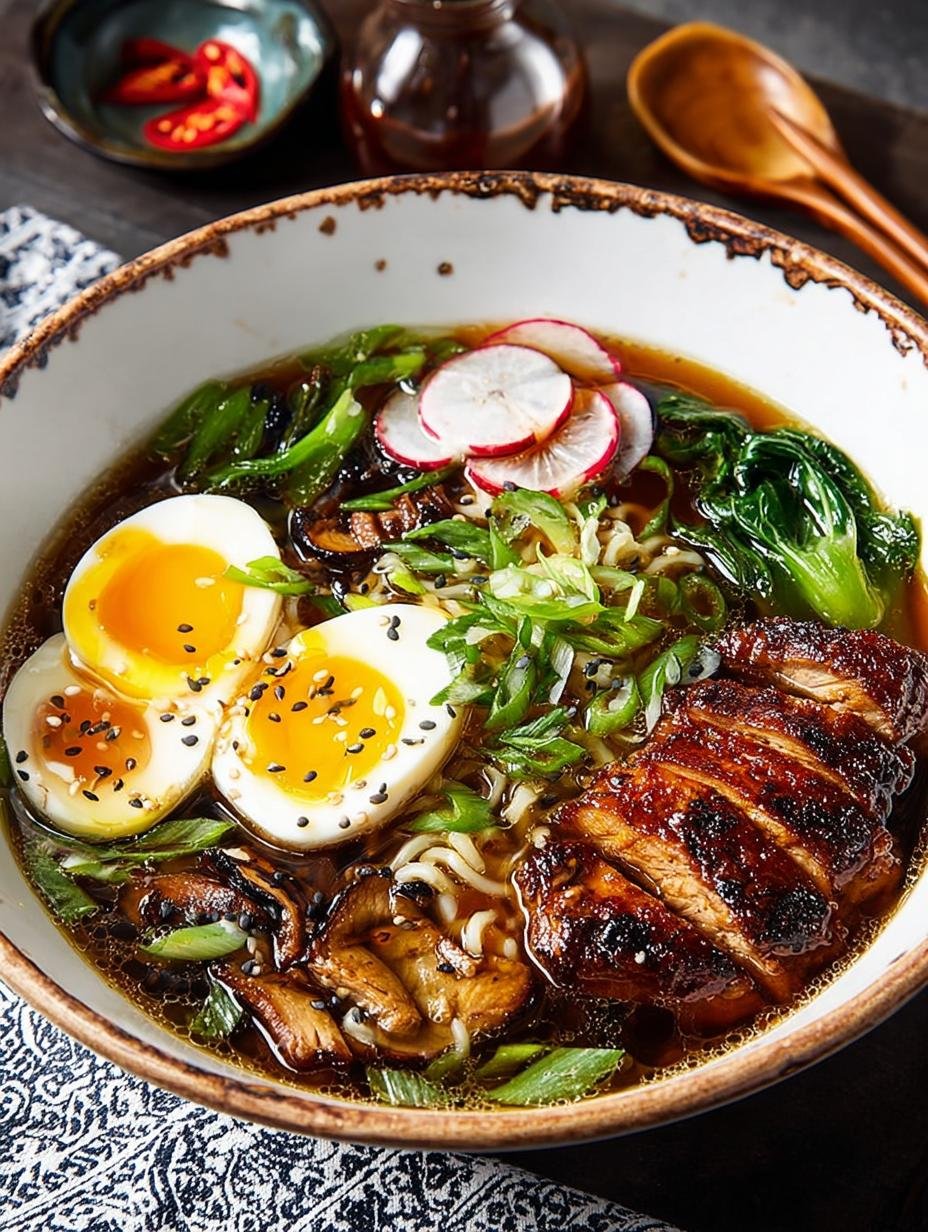 Delicious Chicken Ramen Soup with rich broth and toppings