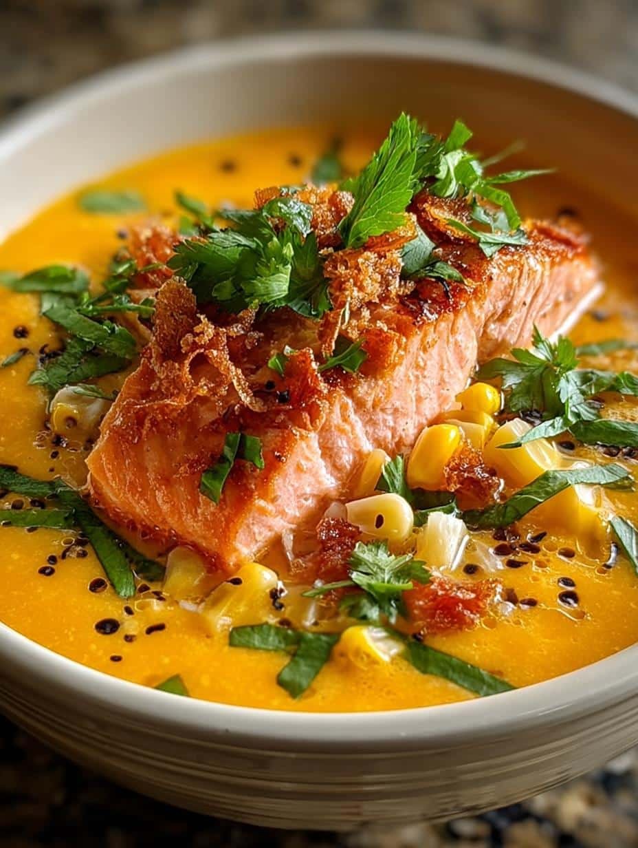 Corn Gazpacho with Salmon
