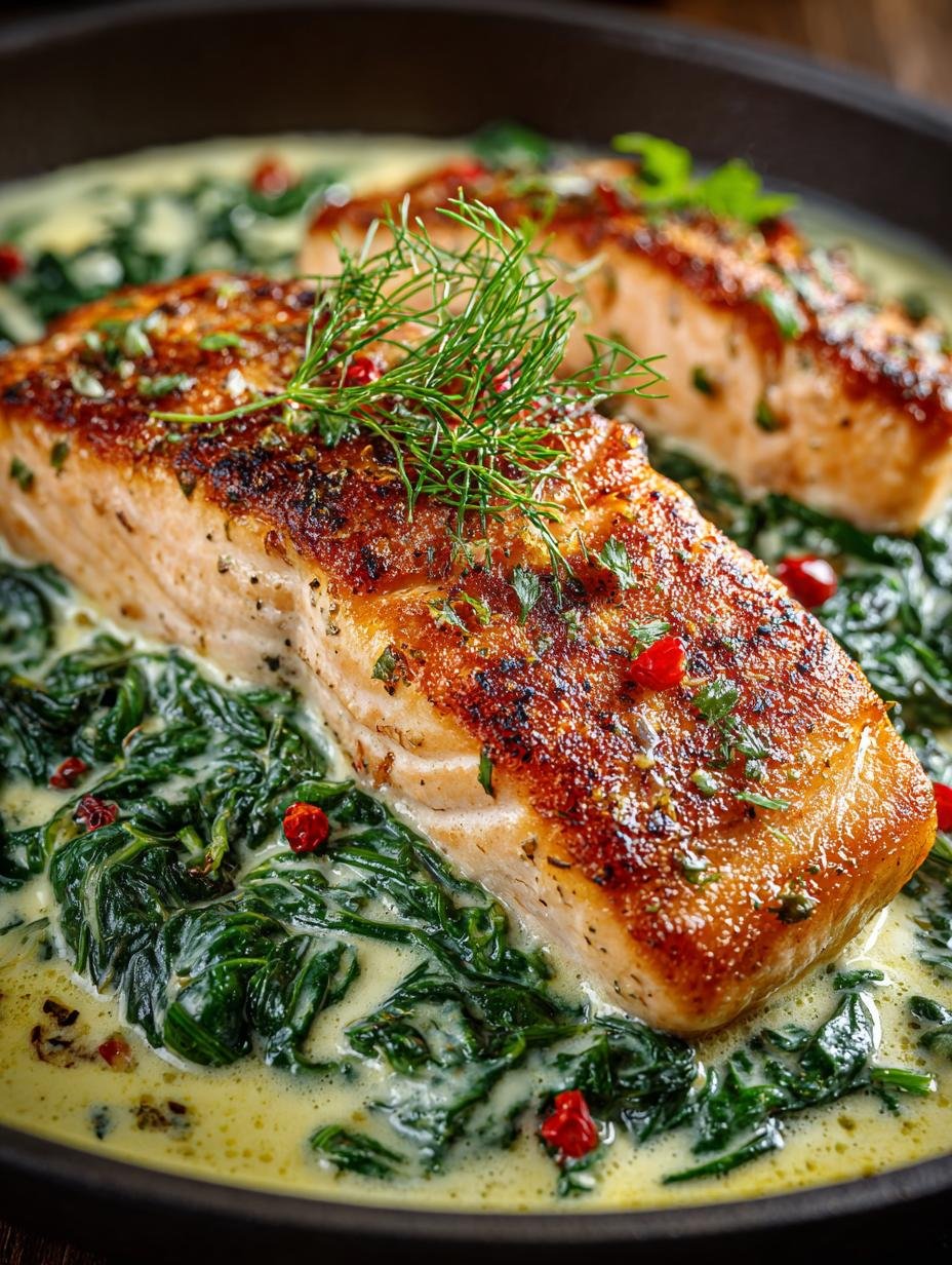 Delicious Creamy Spinach Salmon in 30 Minutes - Creamy Spinach Salmon - main visual representation