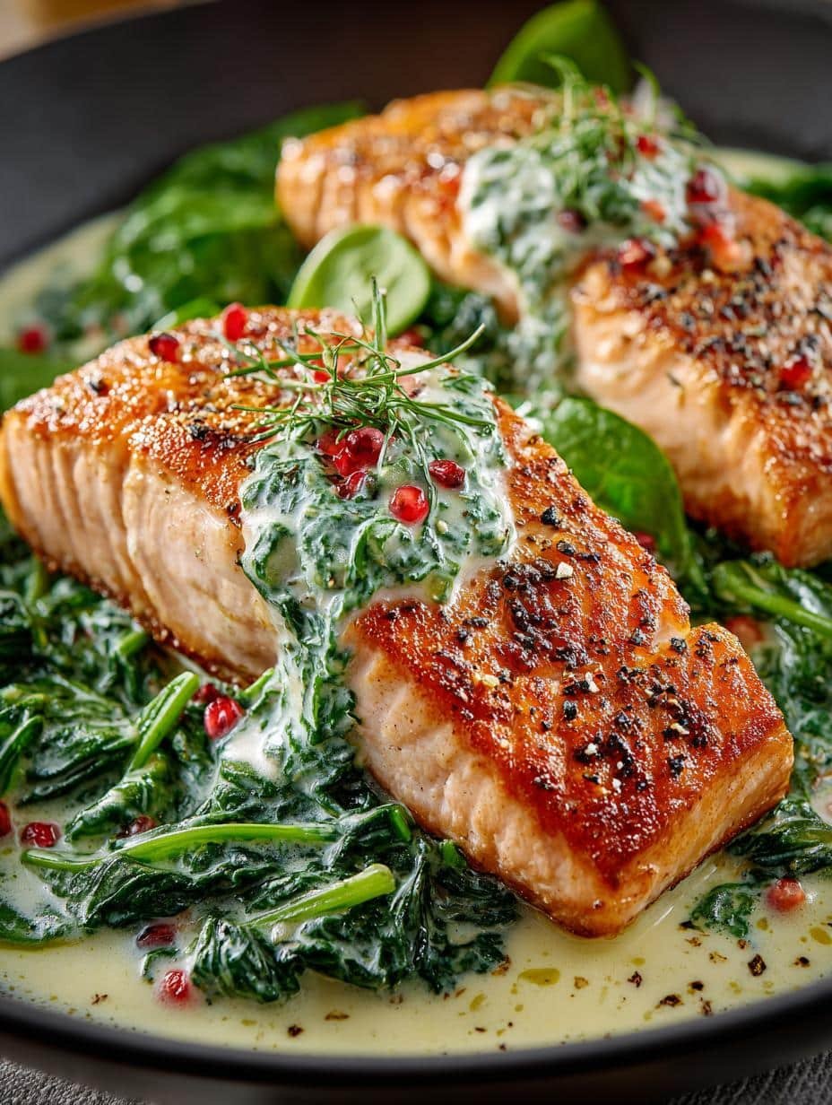 Delicious Creamy Spinach Salmon in 30 Minutes - Creamy Spinach Salmon - additional detail