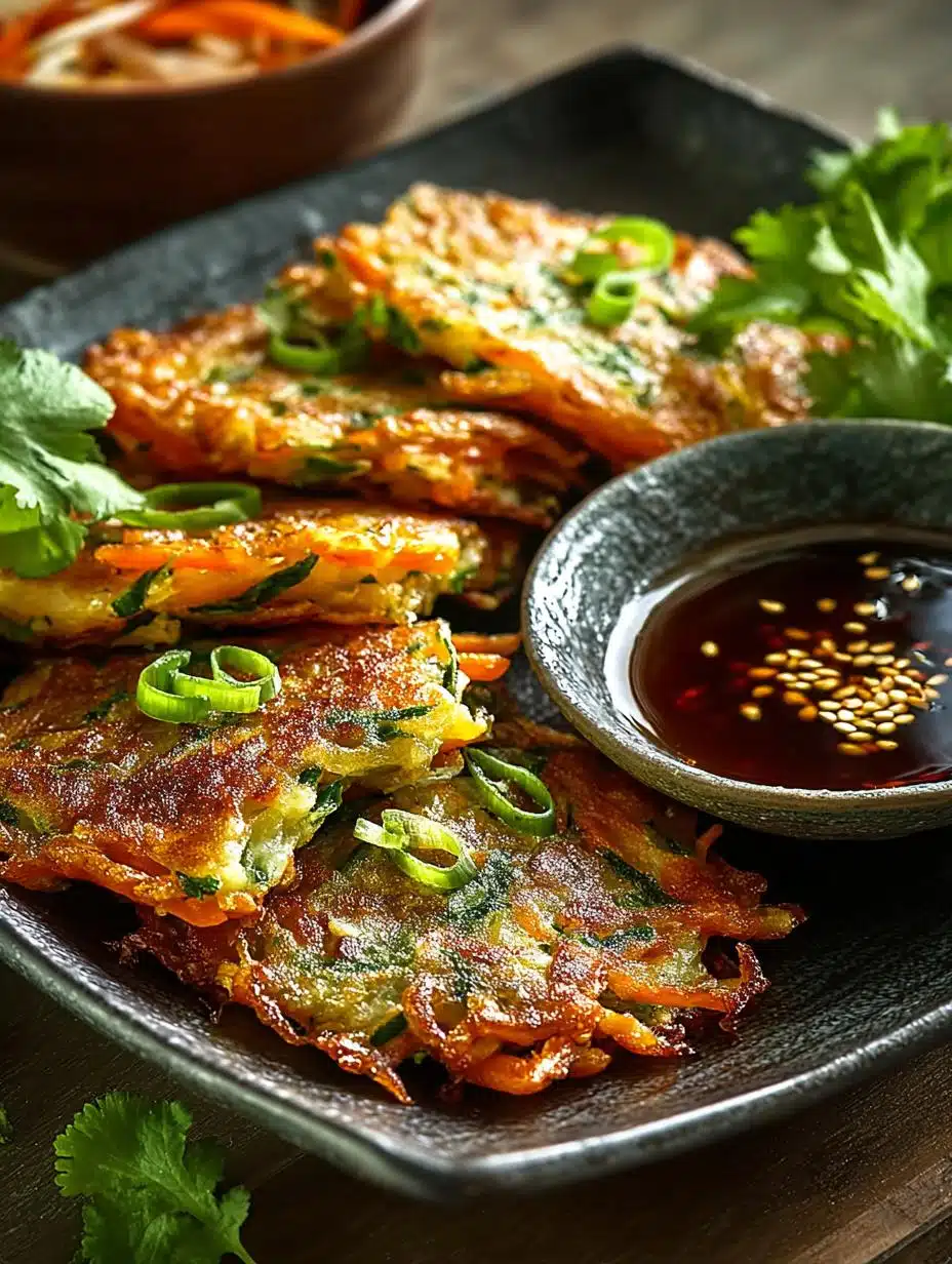 Crispy Vegetable Pancakes with Asian Dipping Sauce Delight - Crispy Vegetable Pancakes with - main visual representation