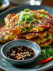 Crispy Vegetable Pancakes with Asian Dipping Sauce Delight 5 Crispy Vegetable Pancakes with