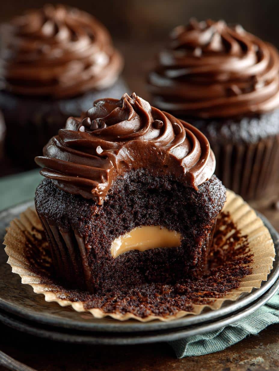 Double Dark Chocolate Cupcakes with Peanut Butter Bliss - Double Dark Chocolate Cupcakes - main visual representation