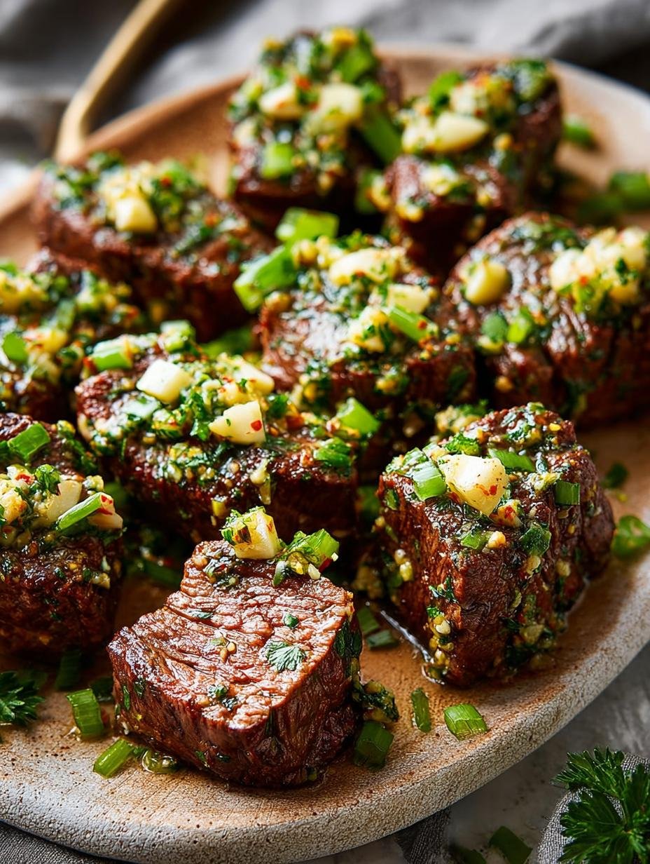 Delicious Garlic Butter Steak Bites garnished with parsley