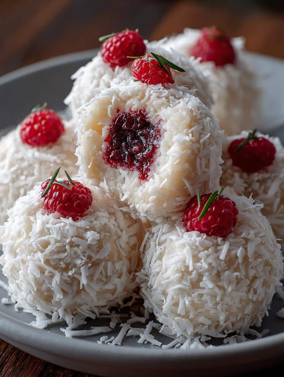 Raspberry Coconut Snowballs