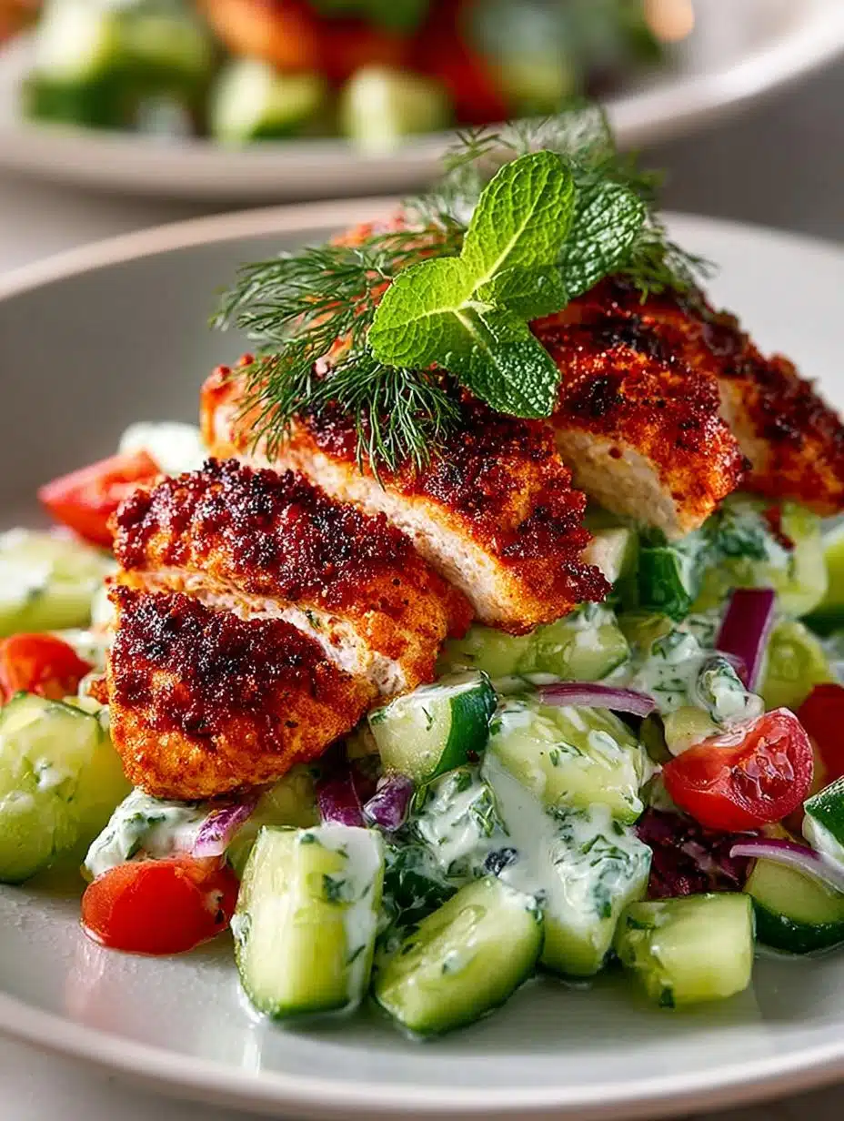 Spicy Mediterranean Chicken with Creamy Cucumber Salad 2 Spicy Mediterranean Chicken with Creamy Cucumber Salad - Spicy Mediterranean Chicken with - main visual representation