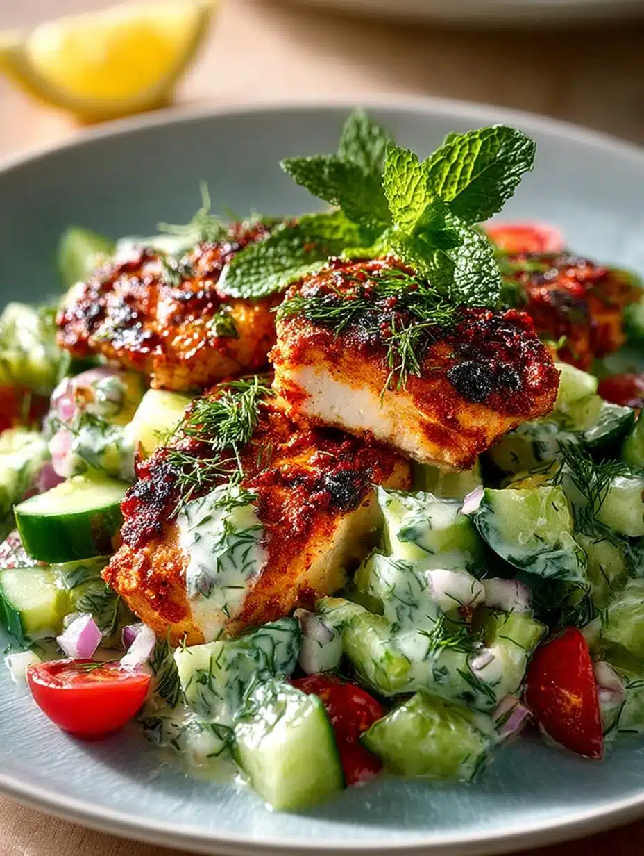 Spicy Mediterranean Chicken with Creamy Cucumber Salad 3 Spicy Mediterranean Chicken with Creamy Cucumber Salad - Spicy Mediterranean Chicken with - additional detail