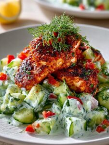 Spicy Mediterranean Chicken with Creamy Cucumber Salad 5 Spicy Mediterranean Chicken with
