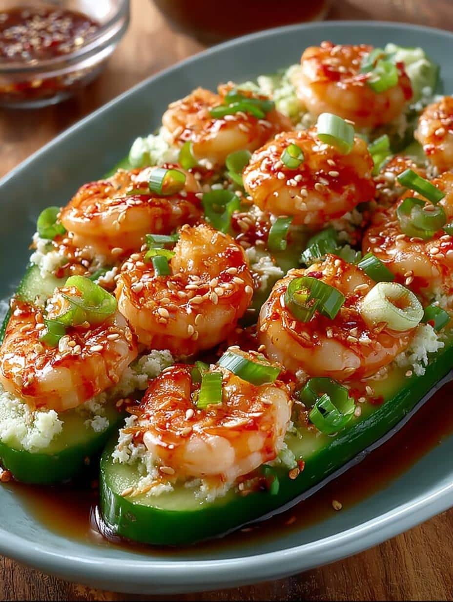 Spicy Sriracha Shrimp Cucumber Boats That Wow Your Tastebuds - Spicy Sriracha Shrimp Cucumber - additional detail