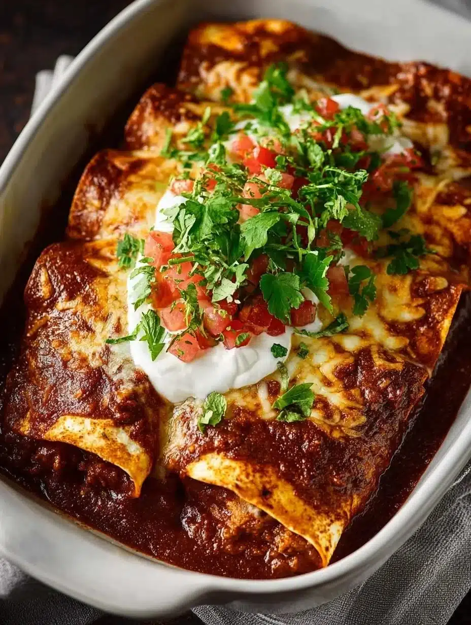 Beef Enchiladas 1 Delicious homemade beef enchiladas topped with cheese and sauce