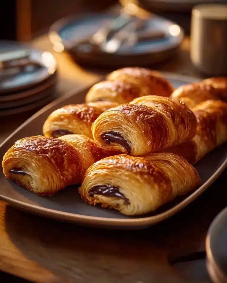 Delicious chocolate puff pastry with flaky layers and rich chocolate filling