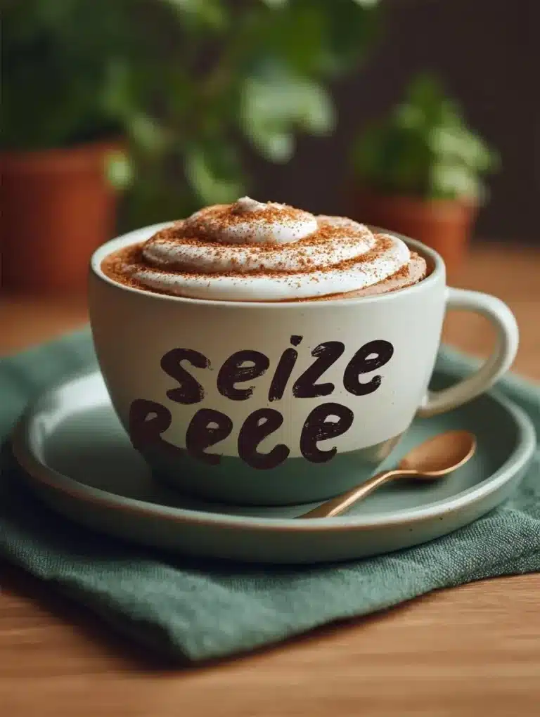 A cup of Cinnamon Brown Sugar Coffee with cinnamon stick and brown sugar on the side.