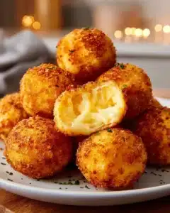 Crispy air fryer potato balls served on a plate with dipping sauce
