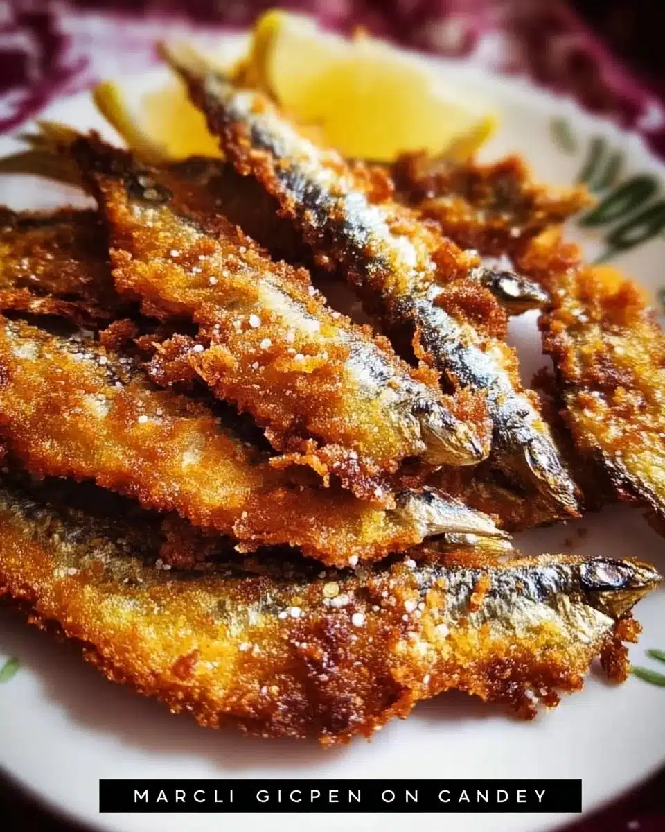Crispy Fried Sardines 1 Plate of crispy fried sardines garnished with lemon