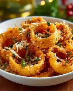 Plate of crispy fried tortellini served with marinara sauce
