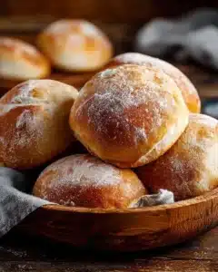 Freshly baked homemade bread on a wooden table
