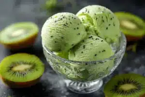 Kiwi Sorbet: The Ultimate Refreshing Treat 4 Delicious kiwi sorbet served in a bowl with fresh kiwi slices