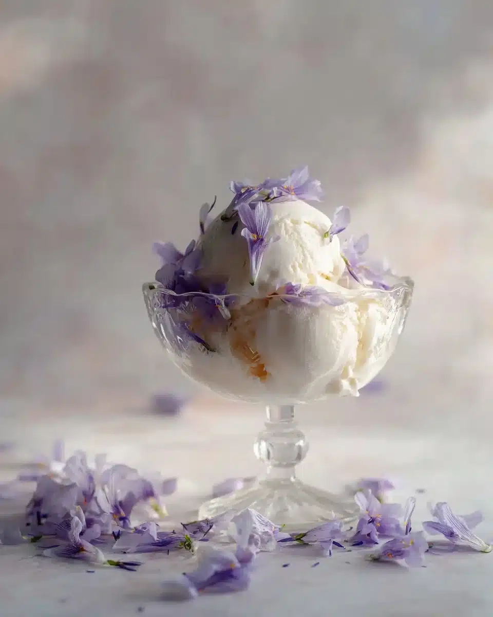 Lavender Ice Cream 1 Delicious lavender ice cream served in a bowl with lavender sprigs
