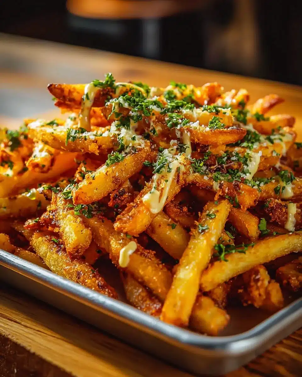 Delicious Loaded Cajun Fries topped with cheese and Voodoo sauce on a plate