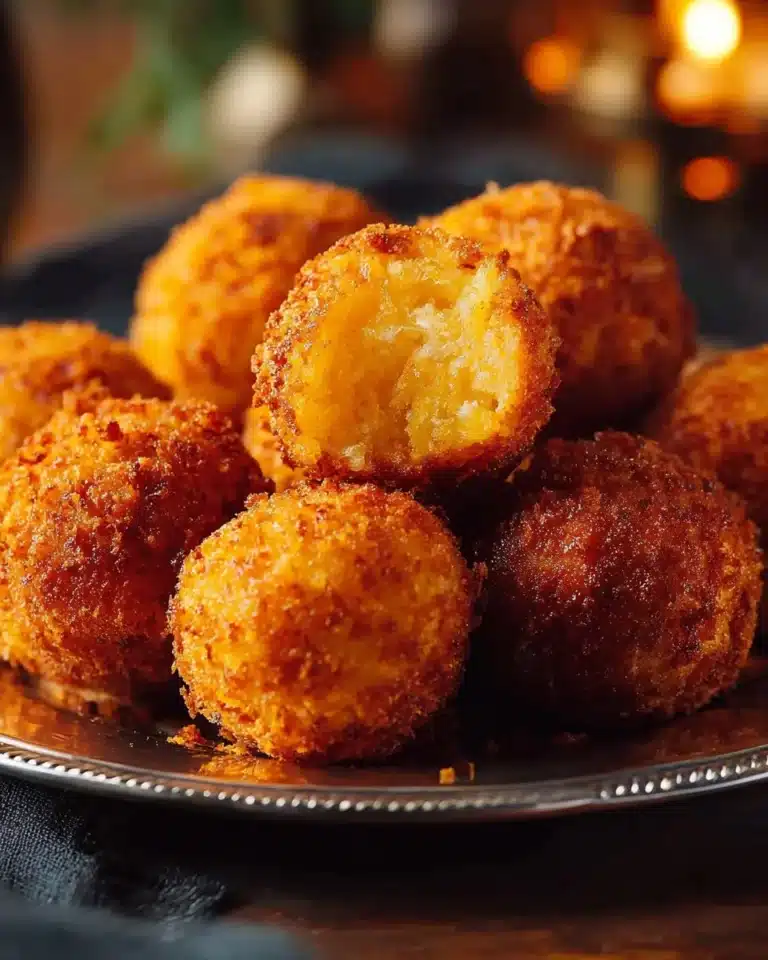 Crispy mashed potato cheese puffs served on a plate.