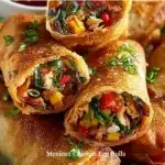 Plate of crispy Mexican Chicken Egg Rolls filled with seasoned chicken and spices