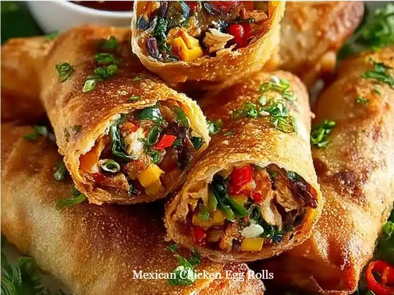 Mexican Chicken Egg Rolls 1 Plate of crispy Mexican Chicken Egg Rolls filled with seasoned chicken and spices
