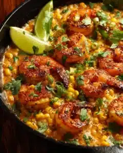 Mexican Street Corn with Shrimp and Creamy Feta Cheese Sauce 7 Mexican street corn topped with shrimp and creamy feta cheese sauce
