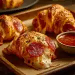Mozzarella pepperoni croissant rolls freshly baked and golden brown