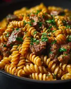 One-Pot Creamy Spicy Garlic Butter Steak & Pasta 3 Garlic butter steak with creamy pasta in a one-pot dish