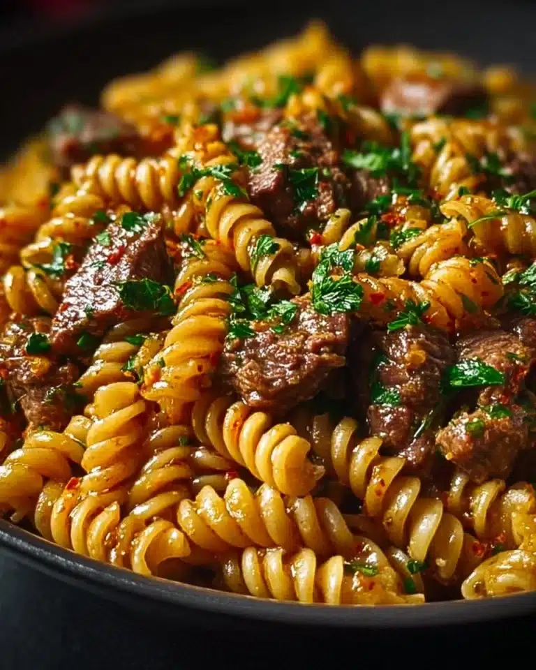 Garlic butter steak with creamy pasta in a one-pot dish