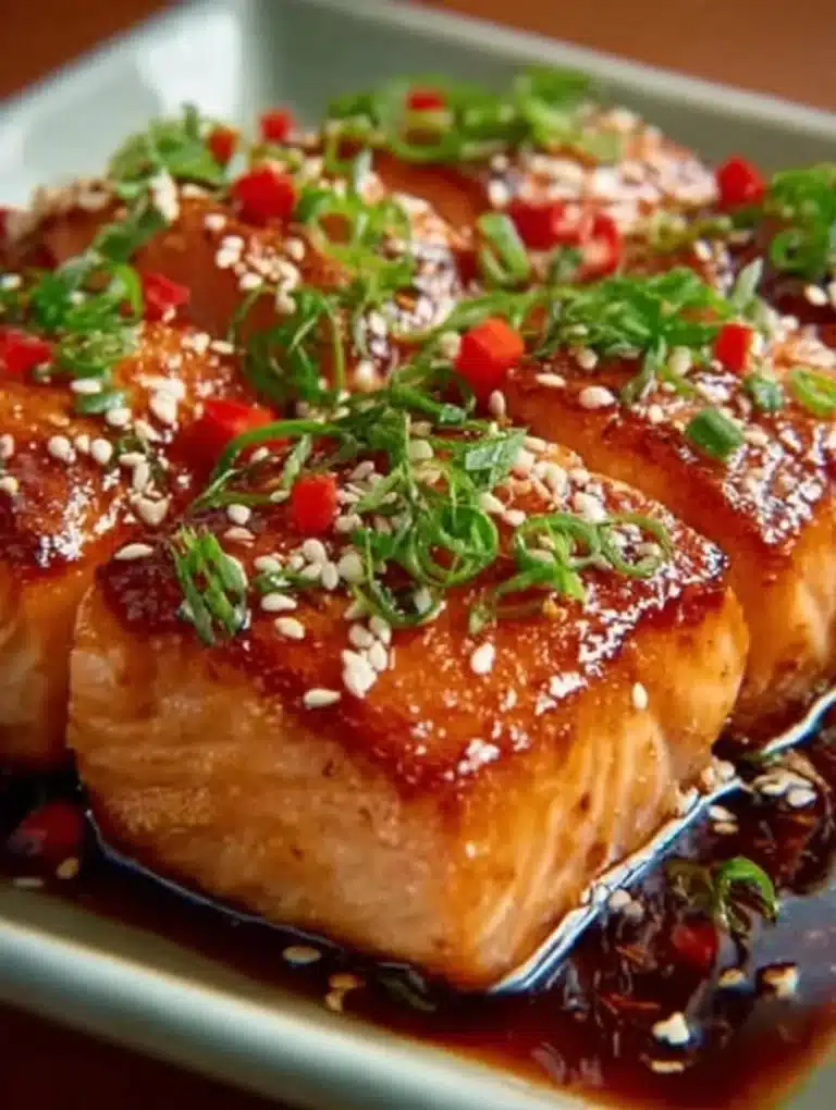 Delicious orange teriyaki salmon served on a plated dish