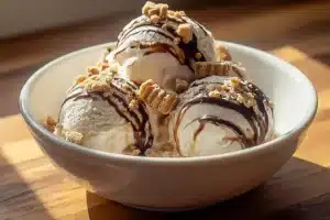 Delicious Peanut Butter Cup Ice Cream with chocolate and peanut butter swirls