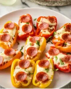 Delicious Pizza Stuffed Mini Peppers ready to serve.