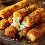 Crispy potato cheese sticks served with dipping sauce.