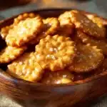 Delicious Salted Caramel Cracker Bites on a white plate