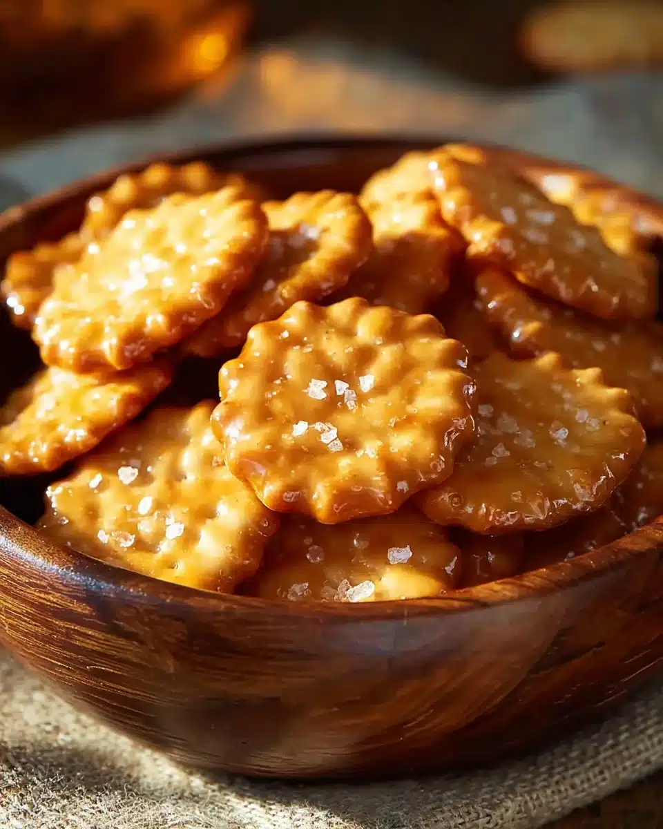 Delicious Salted Caramel Cracker Bites on a white plate