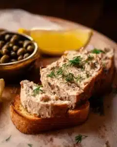 Homemade Sardine Pâté served with crackers and fresh herbs