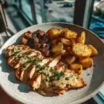Seasoned grilled chicken wings with delicious sides on a plate