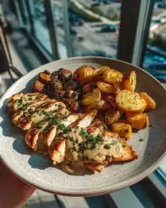 Seasoned grilled chicken wings with delicious sides on a plate