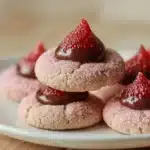 Delicious strawberry kiss cookies decorated with a strawberry topping