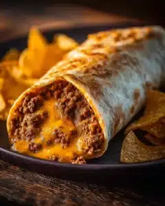 Taco Bell beef burrito stuffed with savory ingredients and wrapped in a tortilla