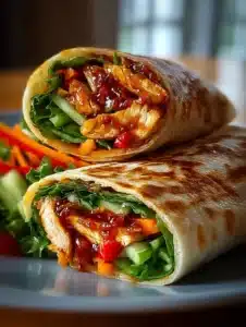 Sweet Chili Chicken Wraps 6 Delicious sweet chili chicken wraps with fresh vegetables and savory sauce