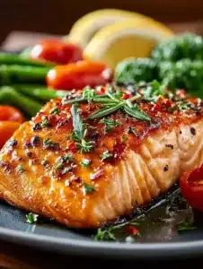 Delicious Texas Roadhouse Salmon, grilled and served with fresh sides