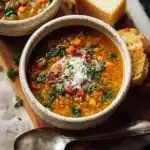 Delicious bowl of homemade lentil soup with vegetables and spices