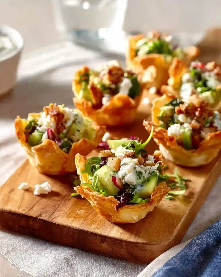 Caesar salad wonton cups filled with romaine, cheese, and dressing