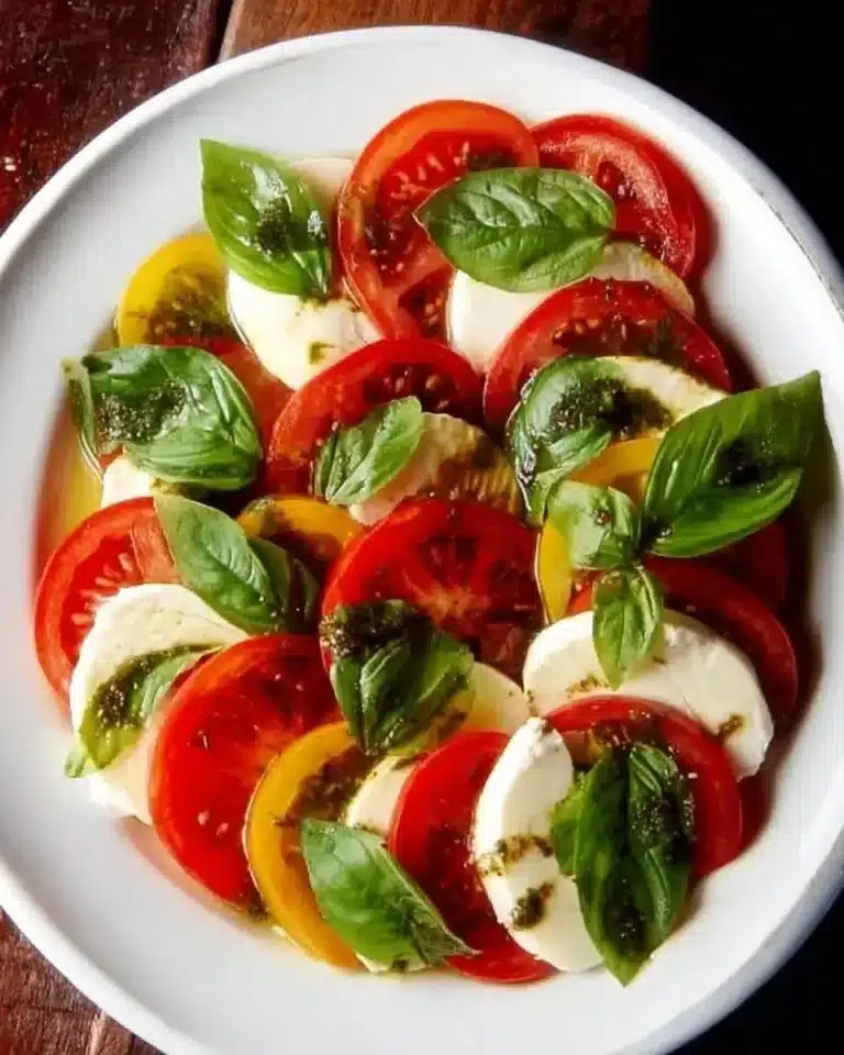 Delicious Caprese Salad with fresh tomatoes, mozzarella cheese, and basil leaves